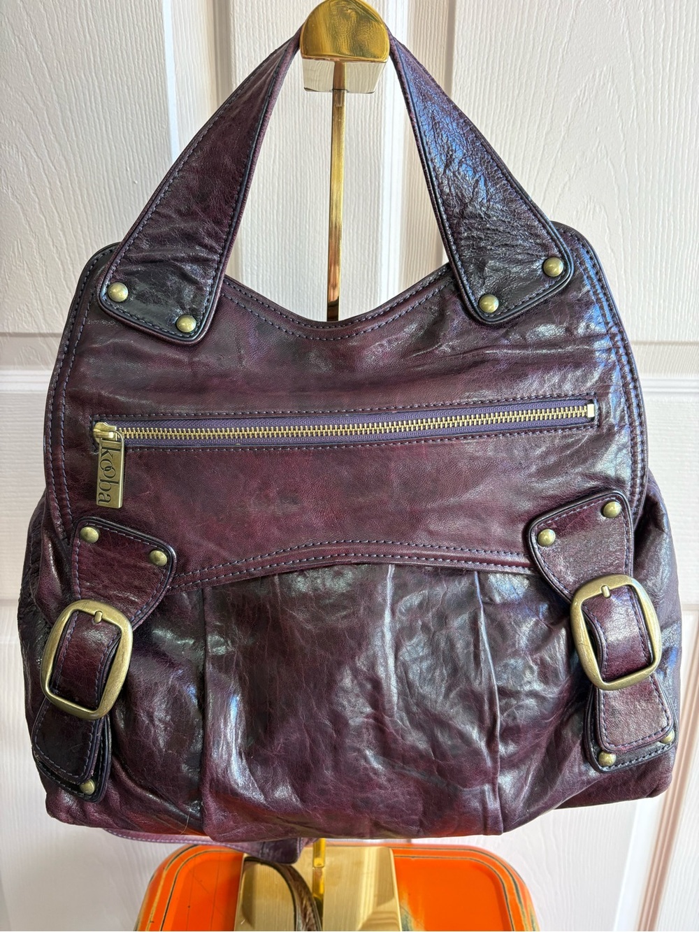 Kooba Leather Hobo Bag in Deep Plum - Women Bags